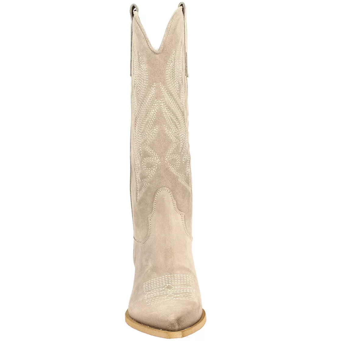 Cheap Leonardo Shoes Stivaletto Texano Da Donna In Camoscio Color Ardesia Con Ricamo. Beige