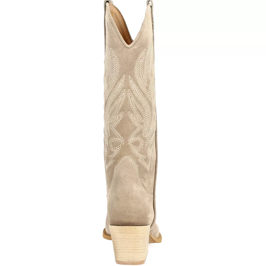 Cheap Leonardo Shoes Stivaletto Texano Da Donna In Camoscio Color Ardesia Con Ricamo. Beige