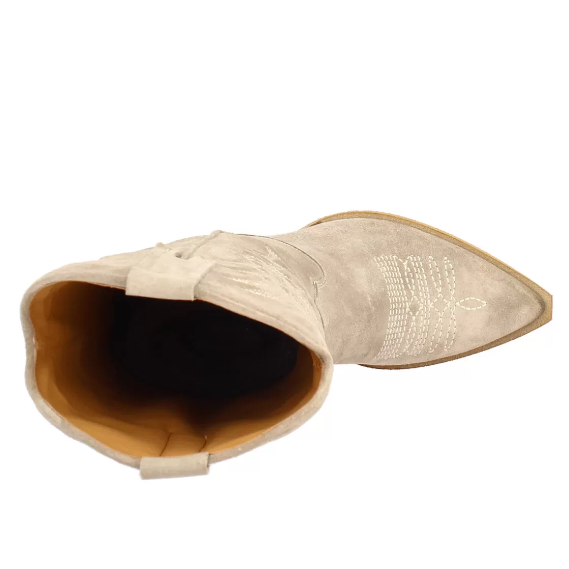 Cheap Leonardo Shoes Stivaletto Texano Da Donna In Camoscio Color Ardesia Con Ricamo. Beige