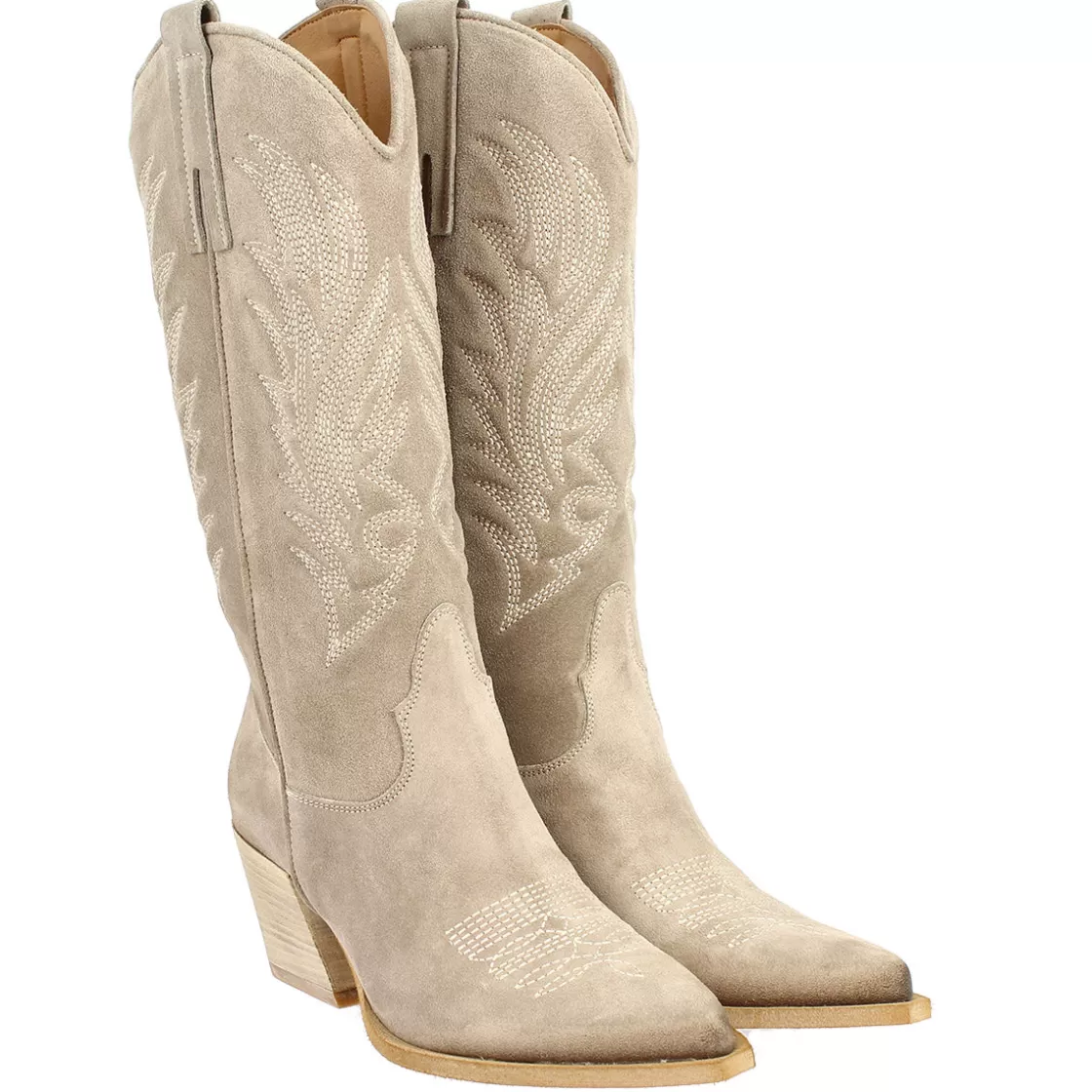 Cheap Leonardo Shoes Stivaletto Texano Da Donna In Camoscio Color Ardesia Con Ricamo. Beige