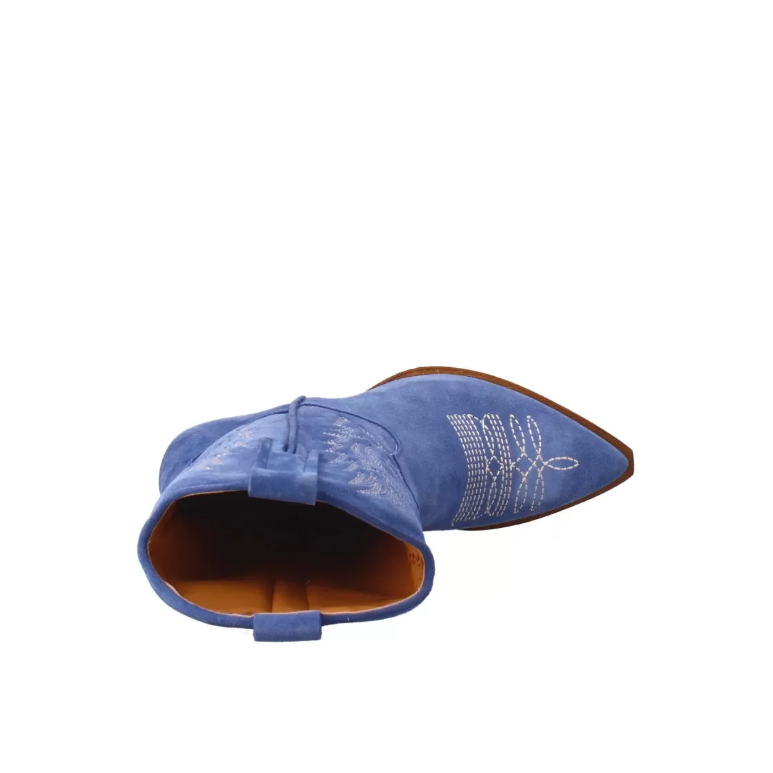 Hot Leonardo Shoes Stivaletto Texano Da Donna In Camoscio, Color Azzurro Con Ricamo. Celeste