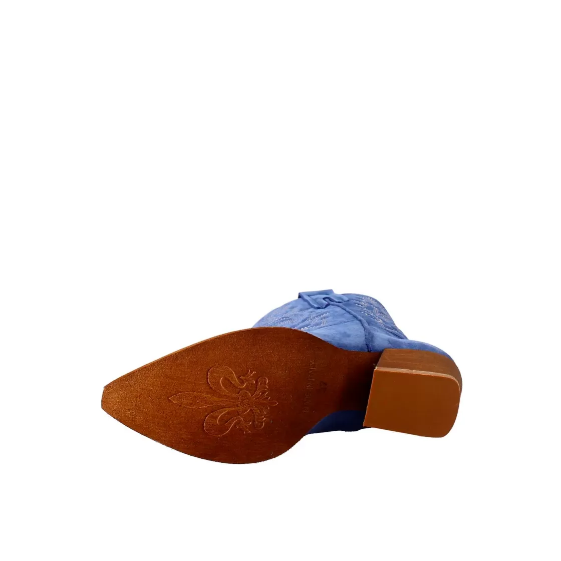 Hot Leonardo Shoes Stivaletto Texano Da Donna In Camoscio, Color Azzurro Con Ricamo. Celeste