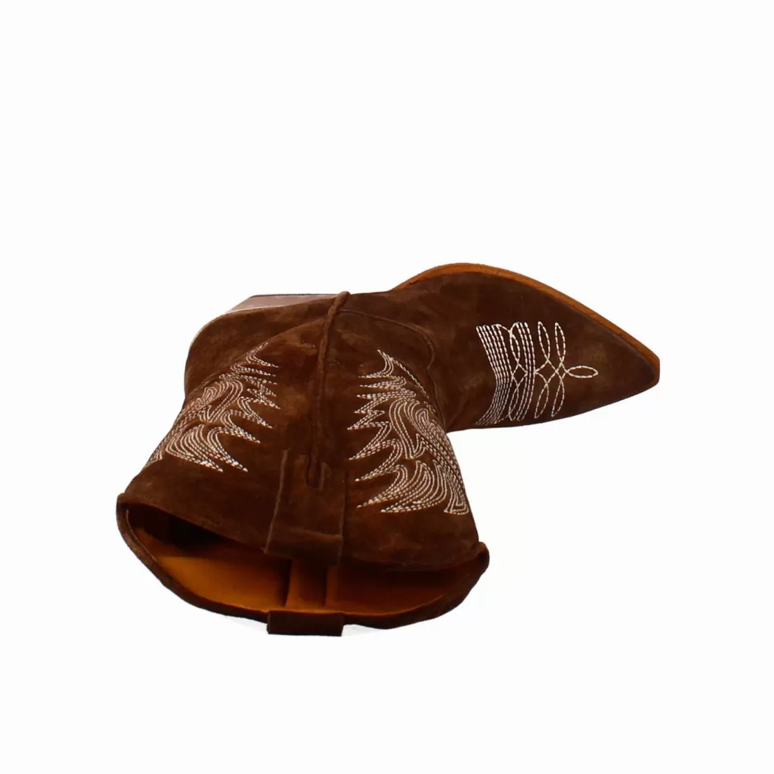 Clearance Leonardo Shoes Stivaletto Texano Da Donna In Camoscio Color Cioccolato Con Ricamo Marrone