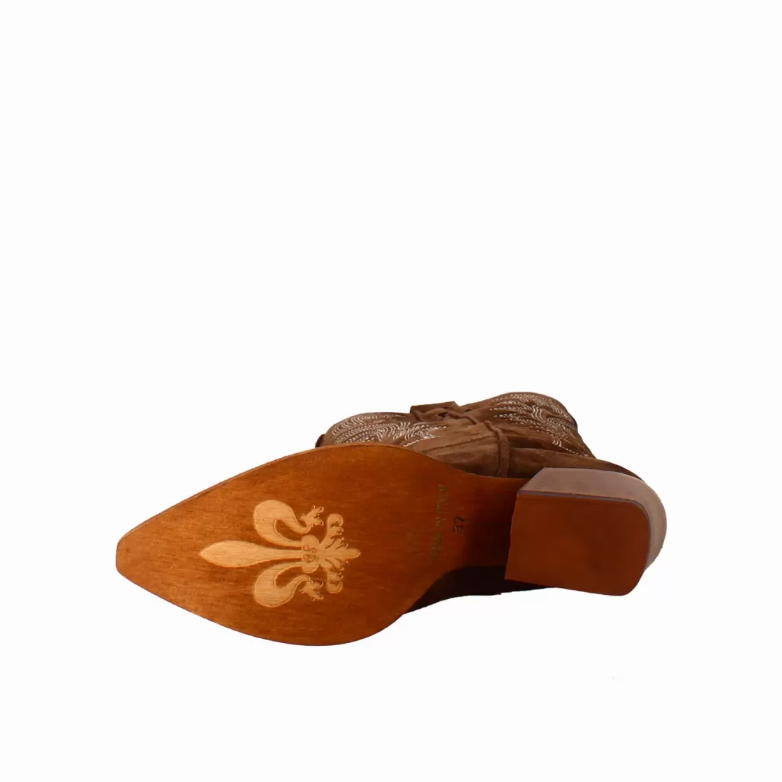 Clearance Leonardo Shoes Stivaletto Texano Da Donna In Camoscio Color Cioccolato Con Ricamo Marrone