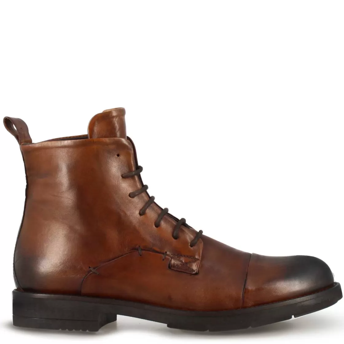 Hot Leonardo Shoes Stivaletto Vintage Da Uomo In Pelle Colore Con Allacciatura Marrone