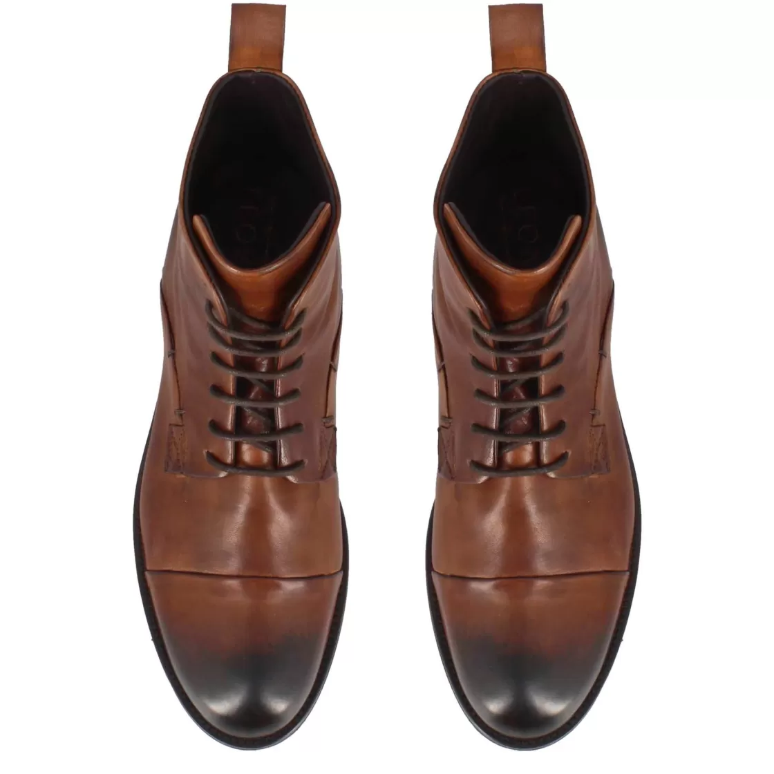 Hot Leonardo Shoes Stivaletto Vintage Da Uomo In Pelle Colore Con Allacciatura Marrone