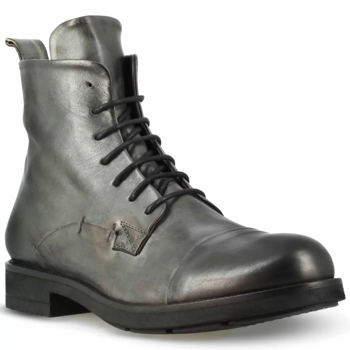 Online Leonardo Shoes Stivaletto Vintage In Pelle Da Uomo Colore Con Allacciatura Grigio