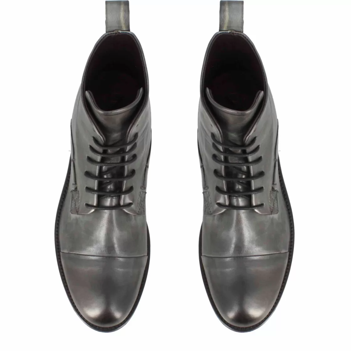 Online Leonardo Shoes Stivaletto Vintage In Pelle Da Uomo Colore Con Allacciatura Grigio