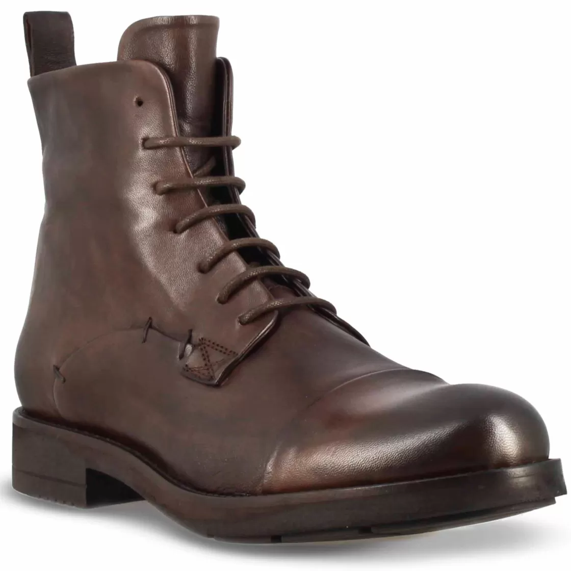 Clearance Leonardo Shoes Stivaletto Vintage In Pelle Da Uomo Colore Con Allacciatura Marrone Scuro
