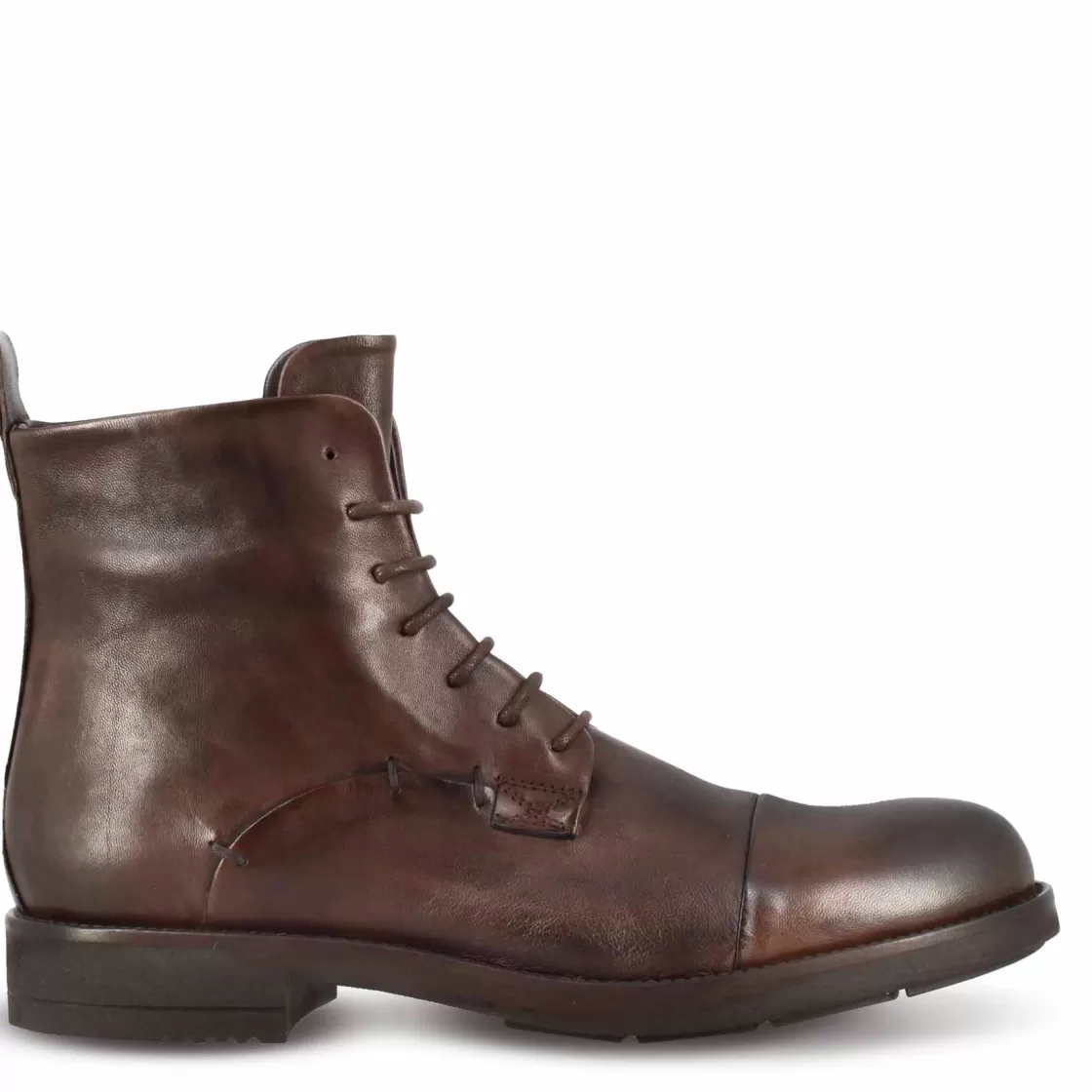 Clearance Leonardo Shoes Stivaletto Vintage In Pelle Da Uomo Colore Con Allacciatura Marrone Scuro