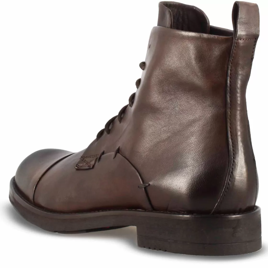 Clearance Leonardo Shoes Stivaletto Vintage In Pelle Da Uomo Colore Con Allacciatura Marrone Scuro