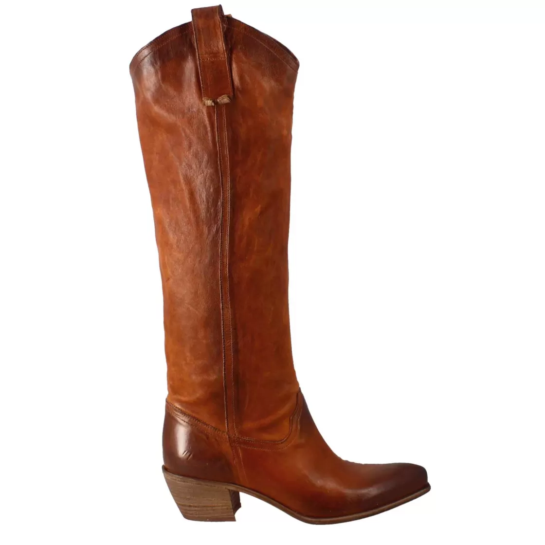 Outlet Leonardo Shoes Stivali Alti Texani Da Donna Fatti A Mano In Pelle Color Cuoio Con Cerniera Marrone