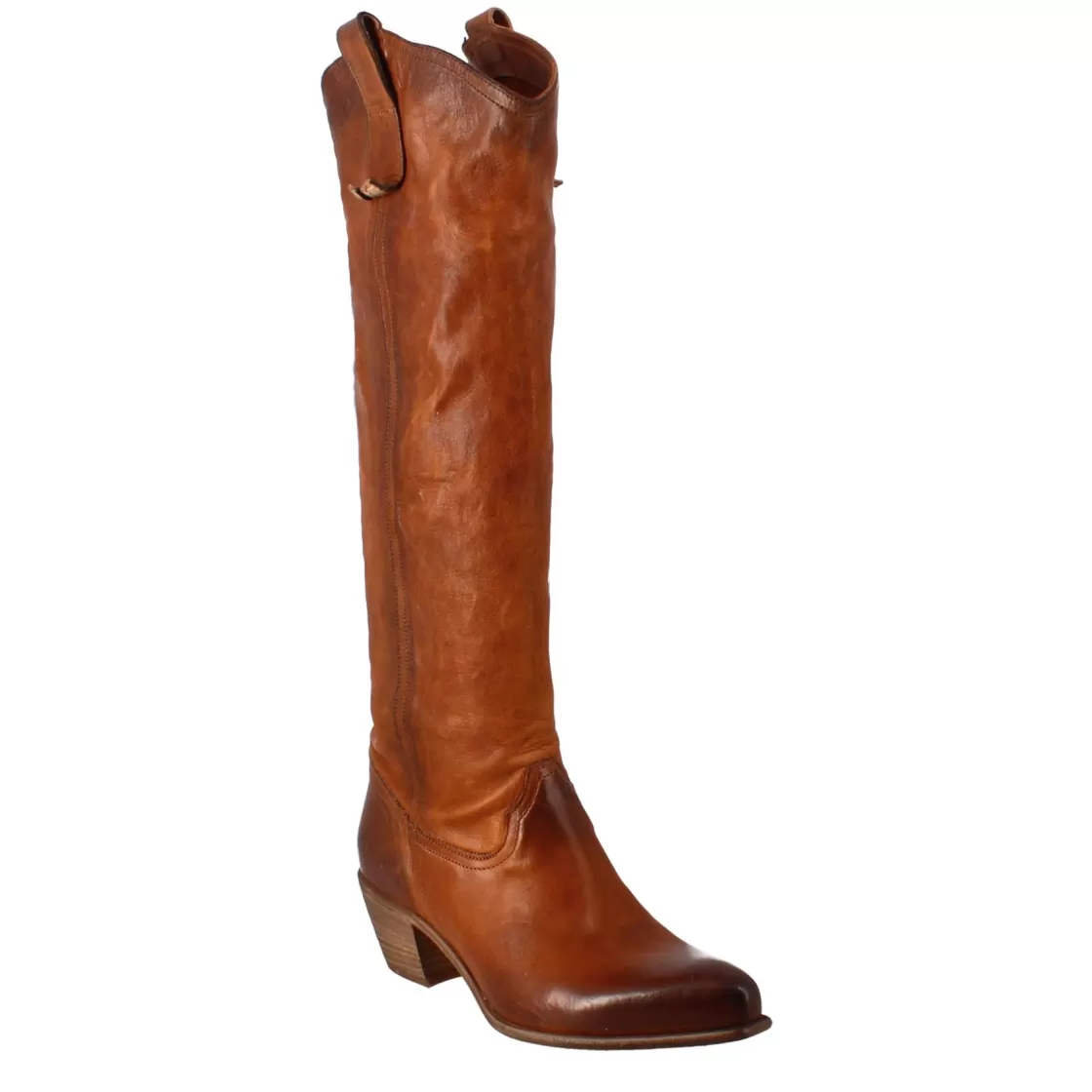 Outlet Leonardo Shoes Stivali Alti Texani Da Donna Fatti A Mano In Pelle Color Cuoio Con Cerniera Marrone