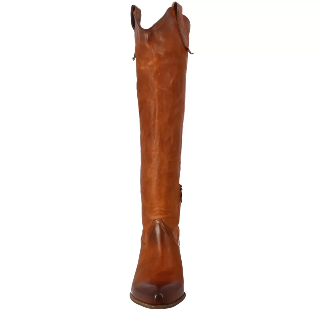 Outlet Leonardo Shoes Stivali Alti Texani Da Donna Fatti A Mano In Pelle Color Cuoio Con Cerniera Marrone