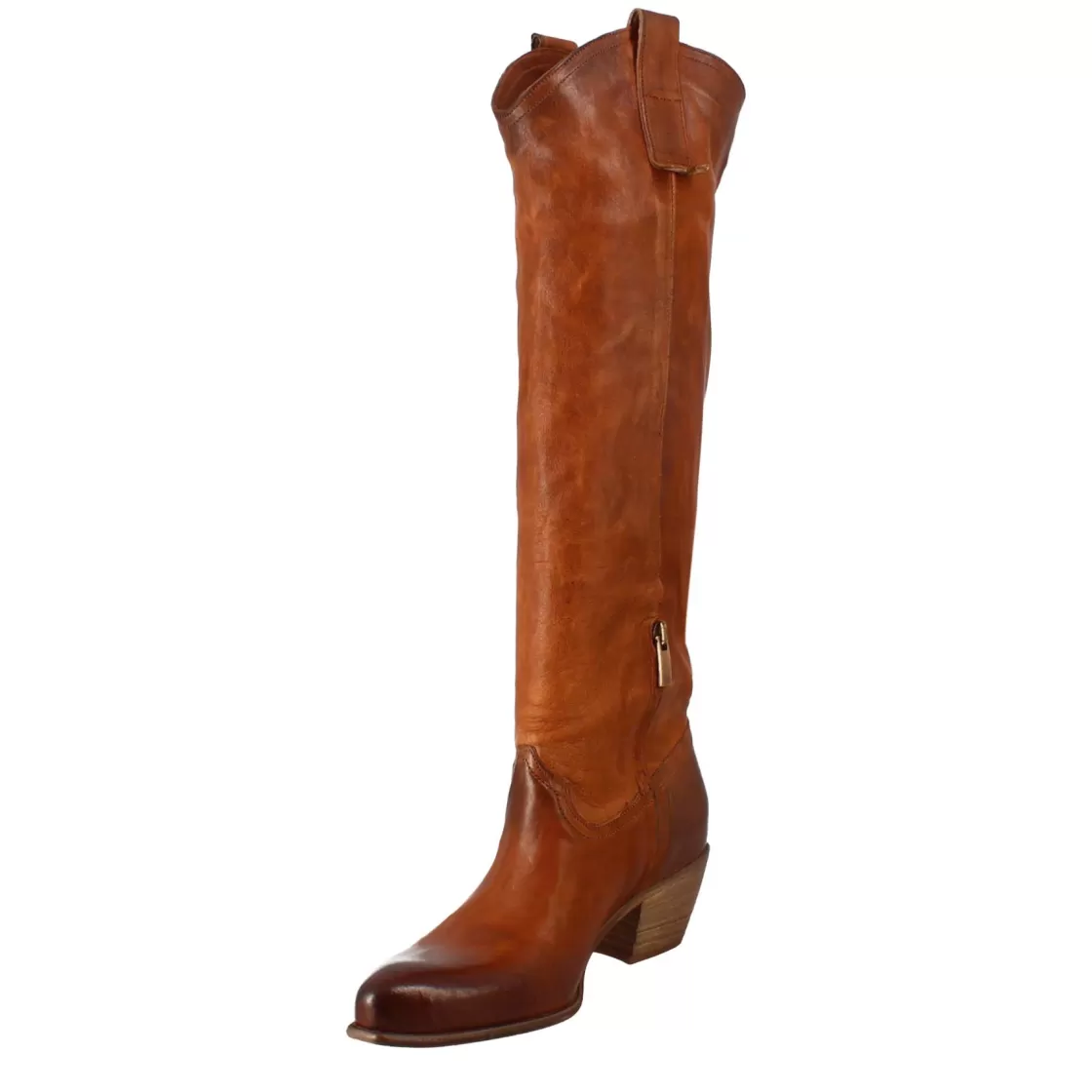 Outlet Leonardo Shoes Stivali Alti Texani Da Donna Fatti A Mano In Pelle Color Cuoio Con Cerniera Marrone