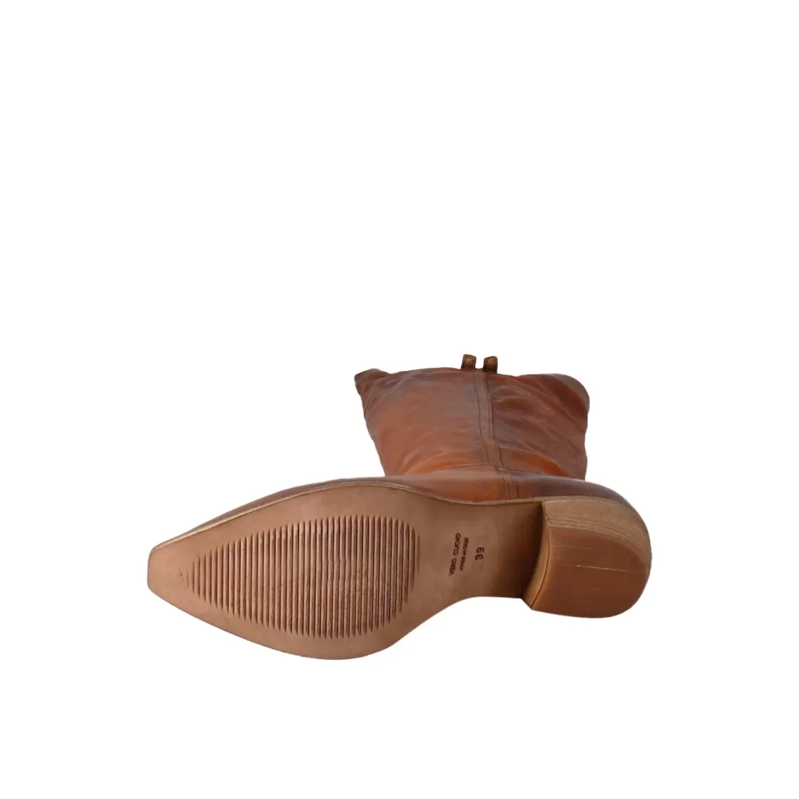 Outlet Leonardo Shoes Stivali Alti Texani Da Donna Fatti A Mano In Pelle Color Cuoio Con Cerniera Marrone
