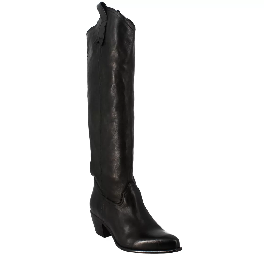 Sale Leonardo Shoes Stivali Texani Alti Da Donna Fatti A Mano In Pelle Nera Con Cerniera Nero