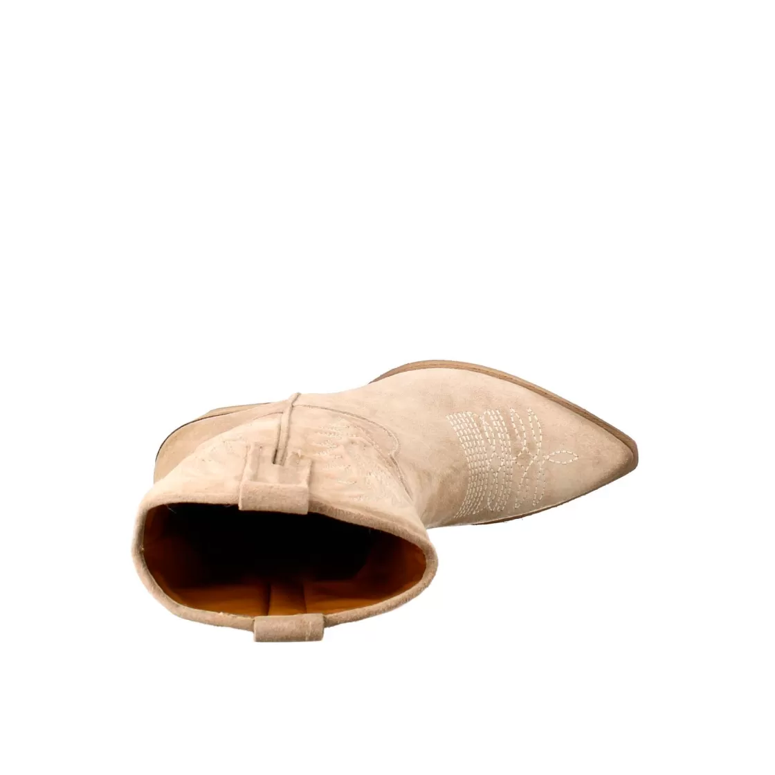Shop Leonardo Shoes Stivali Texani Bassi Da Donna In Camoscio Con Ricami. Beige