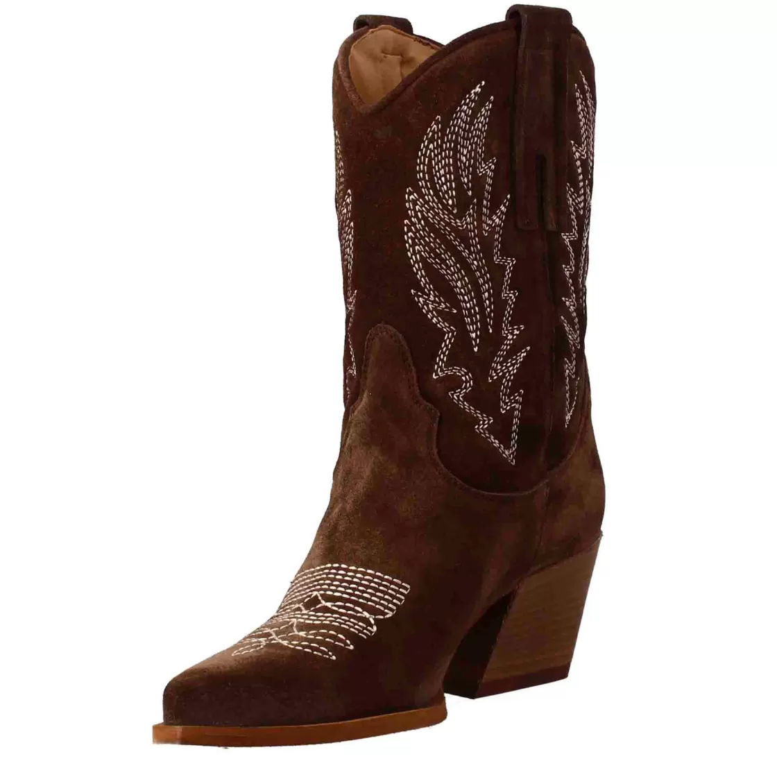 Discount Leonardo Shoes Stivali Texani Bassi Da Donna In Camoscio Con Ricami. Marrone Scuro