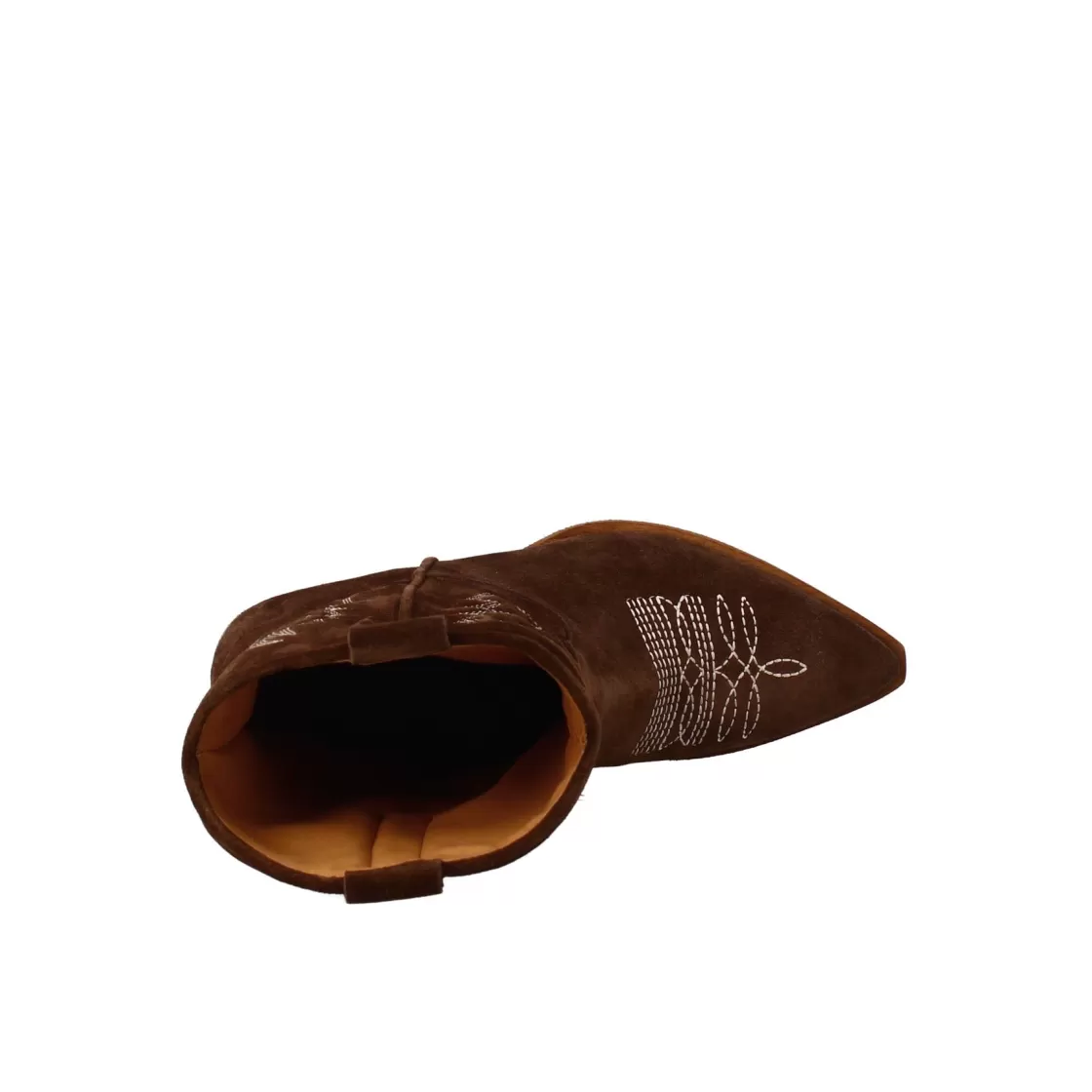 Discount Leonardo Shoes Stivali Texani Bassi Da Donna In Camoscio Con Ricami. Marrone Scuro