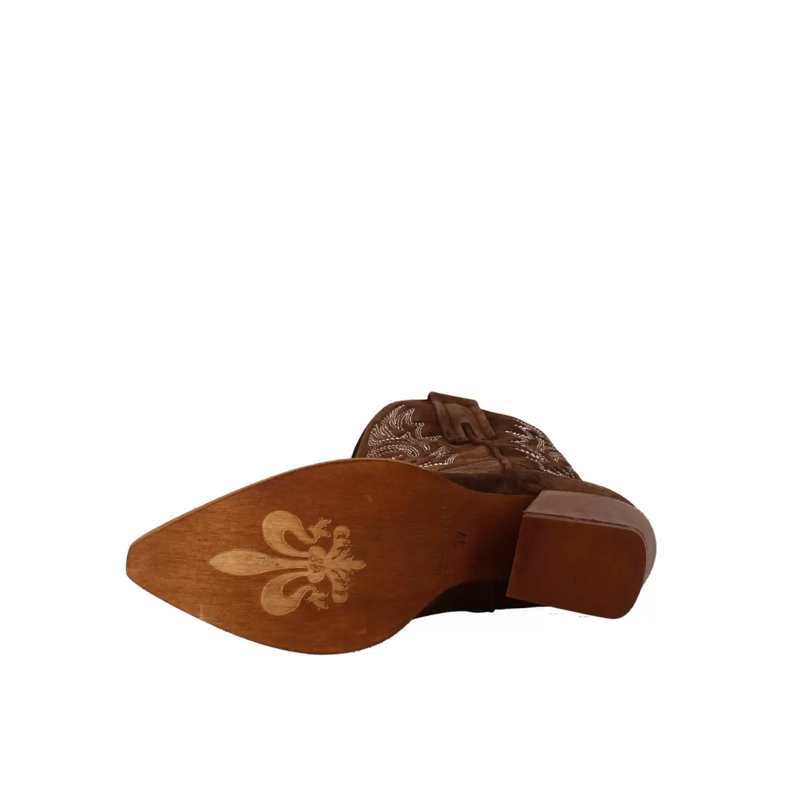 Discount Leonardo Shoes Stivali Texani Bassi Da Donna In Camoscio Con Ricami. Marrone Scuro