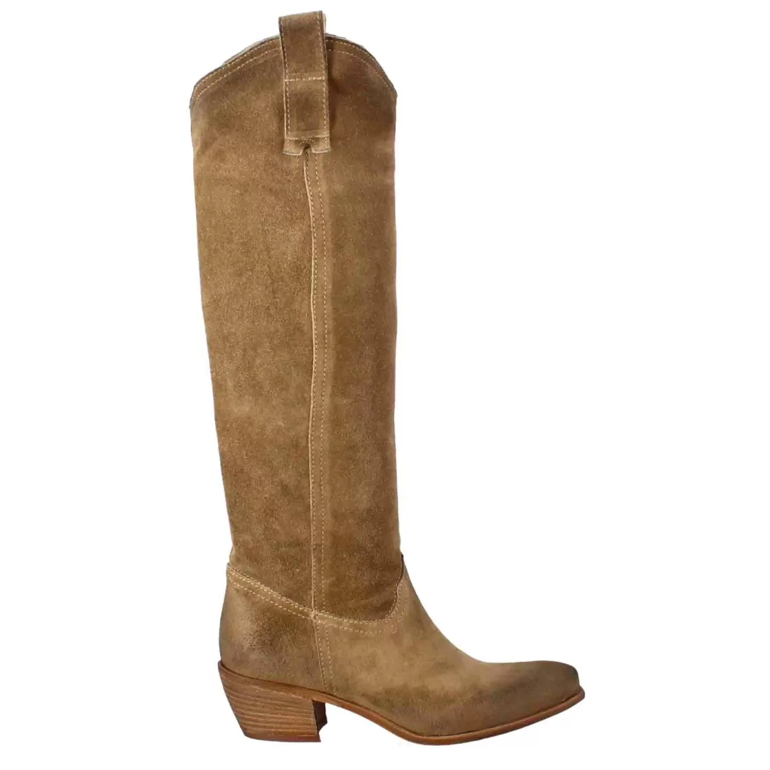 Fashion Leonardo Shoes Stivali Texani Da Donna Sfoderati In Camoscio Tortora Marrone