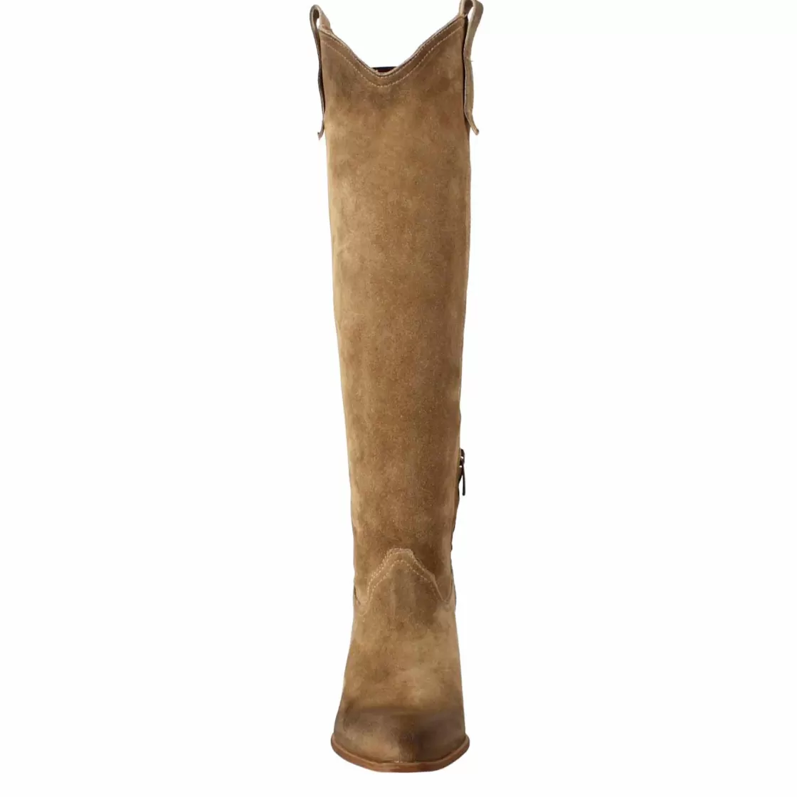 Fashion Leonardo Shoes Stivali Texani Da Donna Sfoderati In Camoscio Tortora Marrone