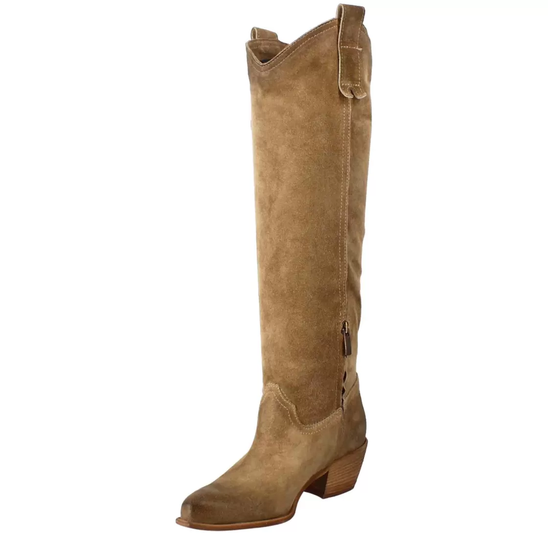 Fashion Leonardo Shoes Stivali Texani Da Donna Sfoderati In Camoscio Tortora Marrone
