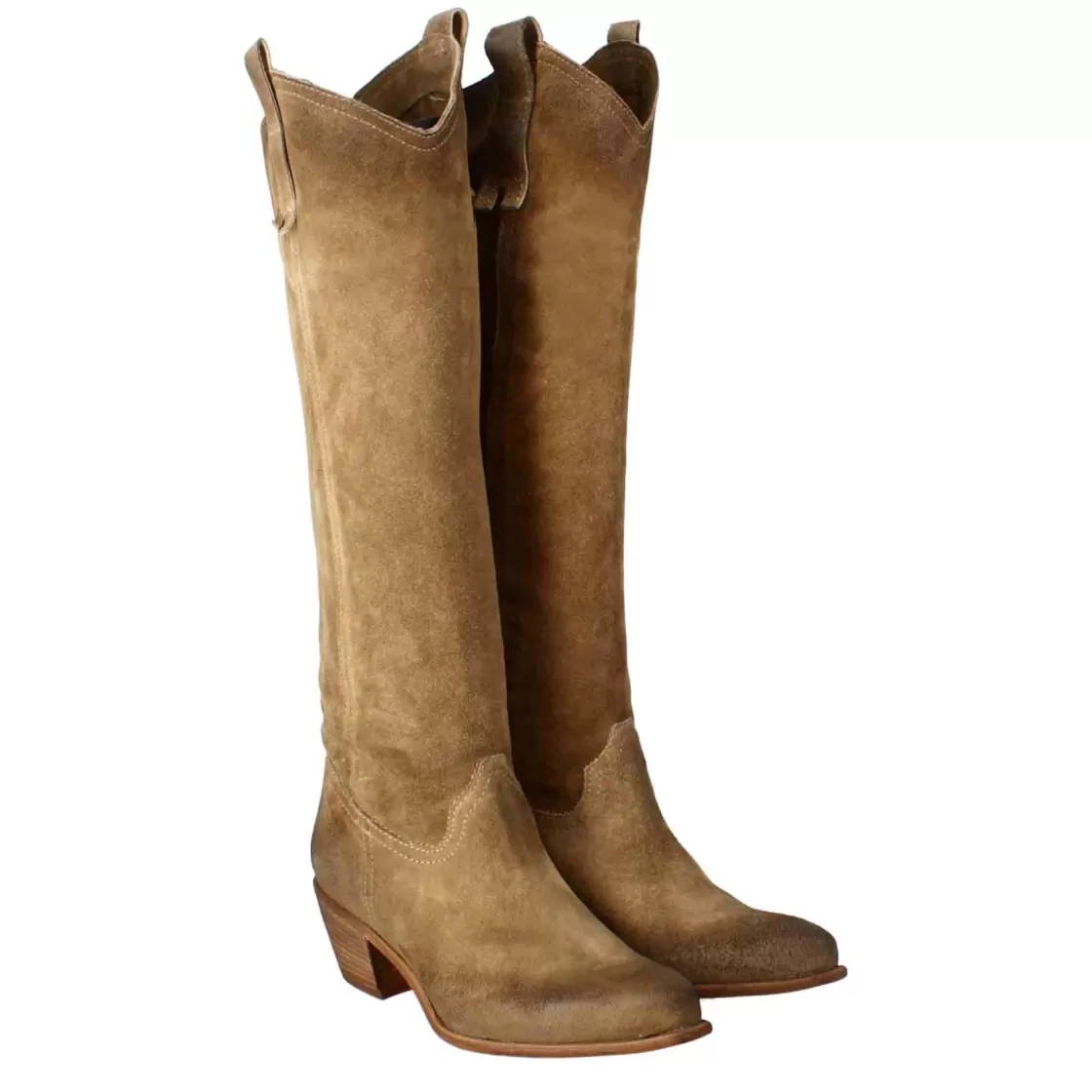 Fashion Leonardo Shoes Stivali Texani Da Donna Sfoderati In Camoscio Tortora Marrone