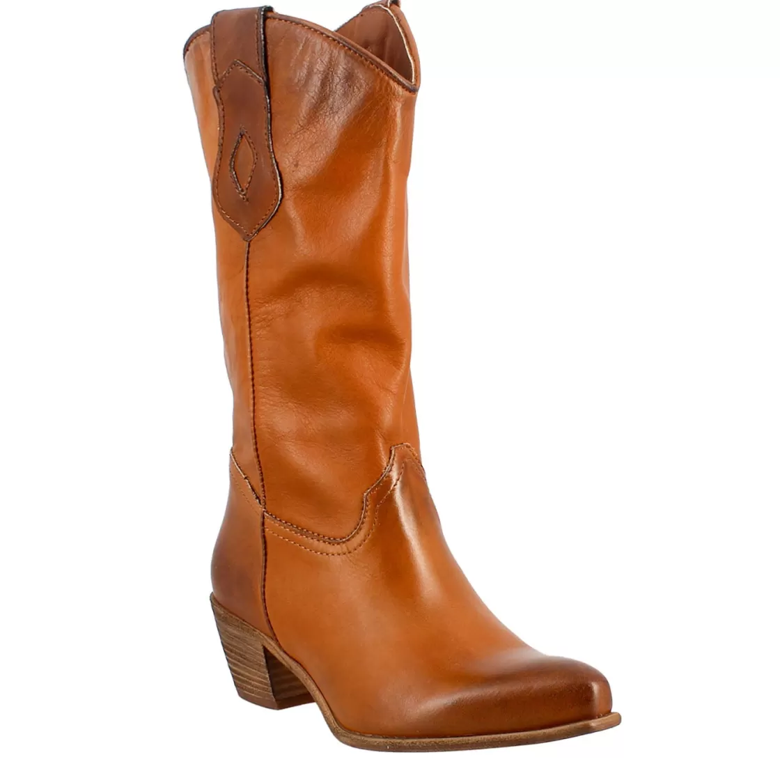 Store Leonardo Shoes Stivali Texani Da Donna Sfoderati In Pelle Vintage . Marrone