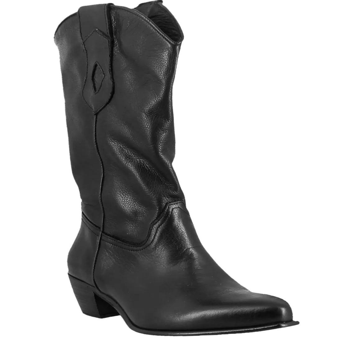 Discount Leonardo Shoes Stivali Texani Da Donna Sfoderati In Pelle Vintage Nera Nero