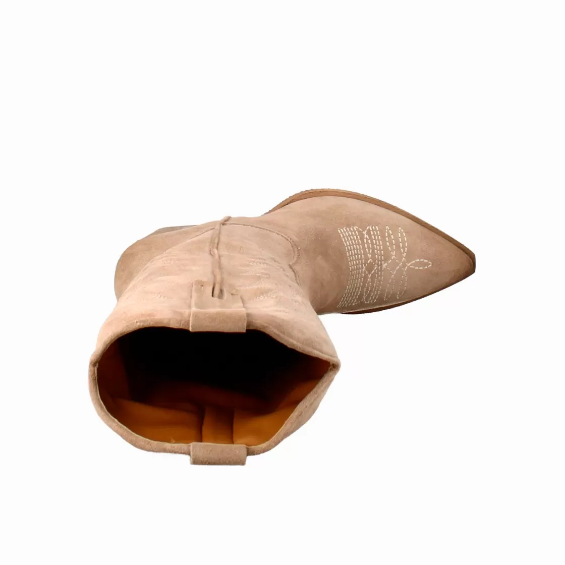 Hot Leonardo Shoes Stivali Texani Medi Da Donna In Camoscio Chiaro Con Ricami. Beige
