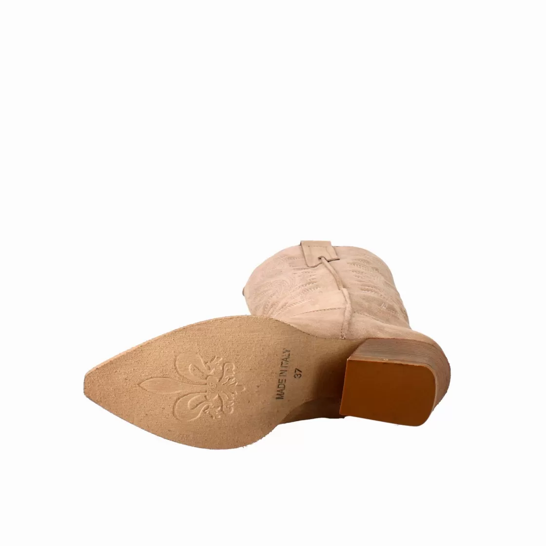 Hot Leonardo Shoes Stivali Texani Medi Da Donna In Camoscio Chiaro Con Ricami. Beige