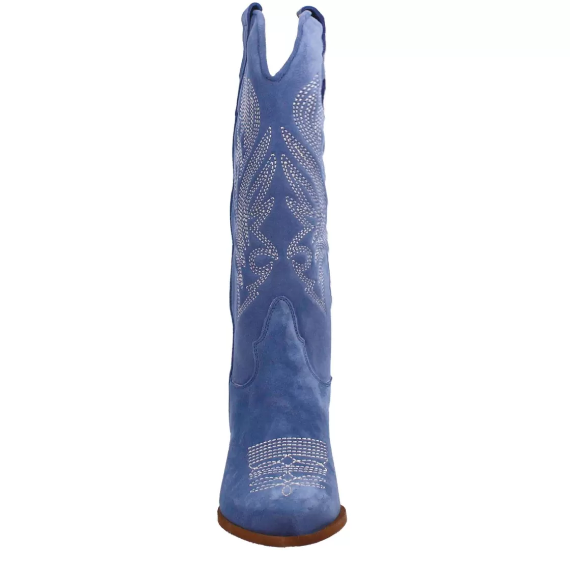 Fashion Leonardo Shoes Stivali Texani Medi Da Donna In Camoscio Con Ricami. Blu