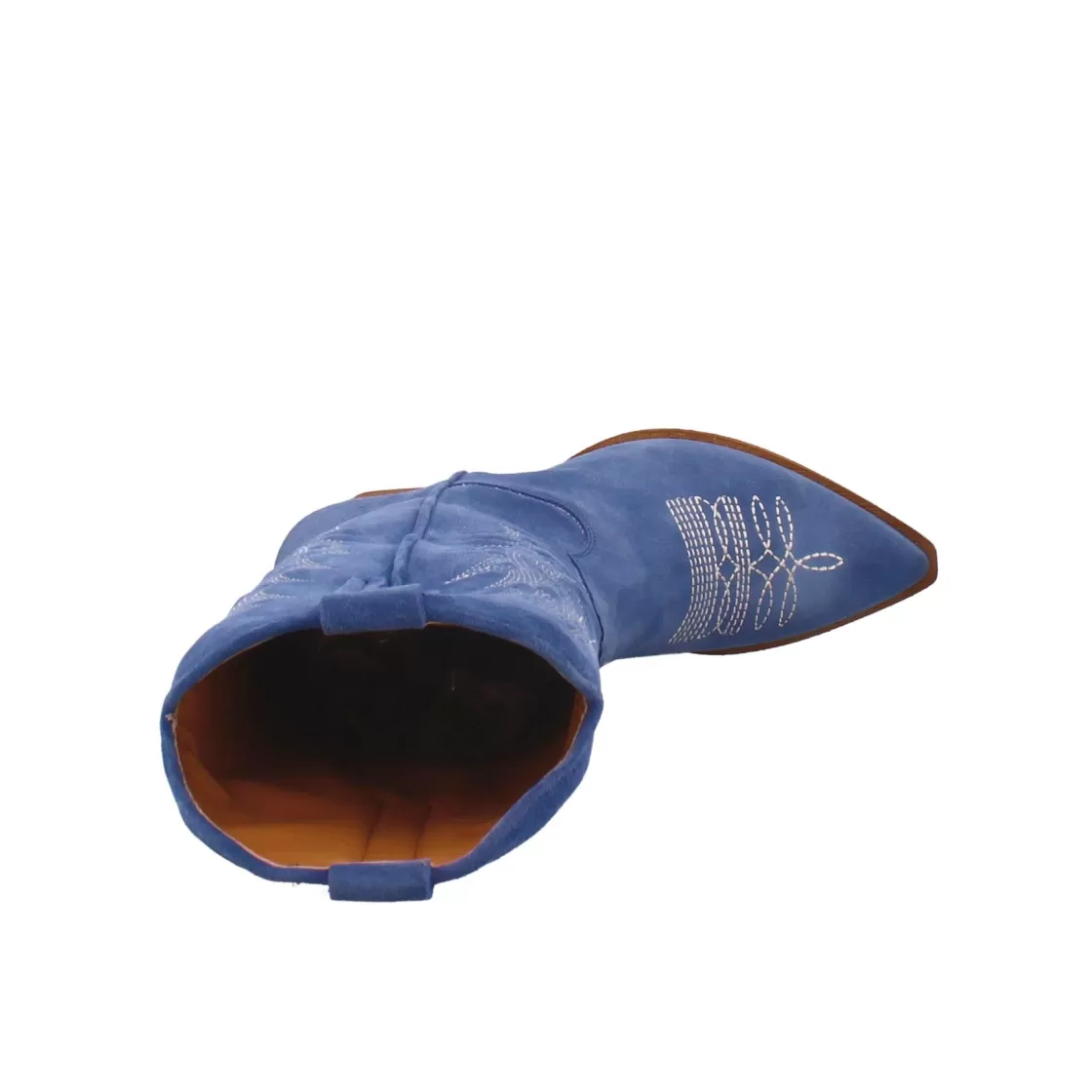 Fashion Leonardo Shoes Stivali Texani Medi Da Donna In Camoscio Con Ricami. Blu