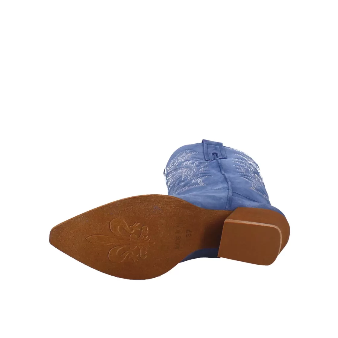 Fashion Leonardo Shoes Stivali Texani Medi Da Donna In Camoscio Con Ricami. Blu