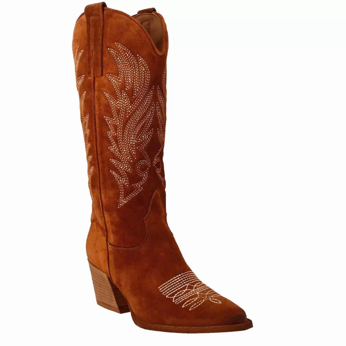 Discount Leonardo Shoes Stivali Texani Medi Da Donna In Camoscio Con Ricami. Marrone