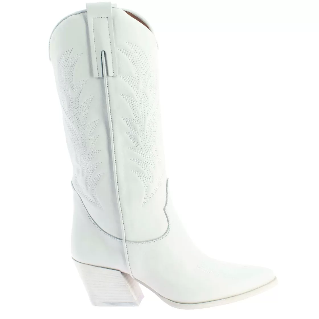 Hot Leonardo Shoes Stivali Texani Medi Da Donna In Pelle Colore Con Ricami. Bianco