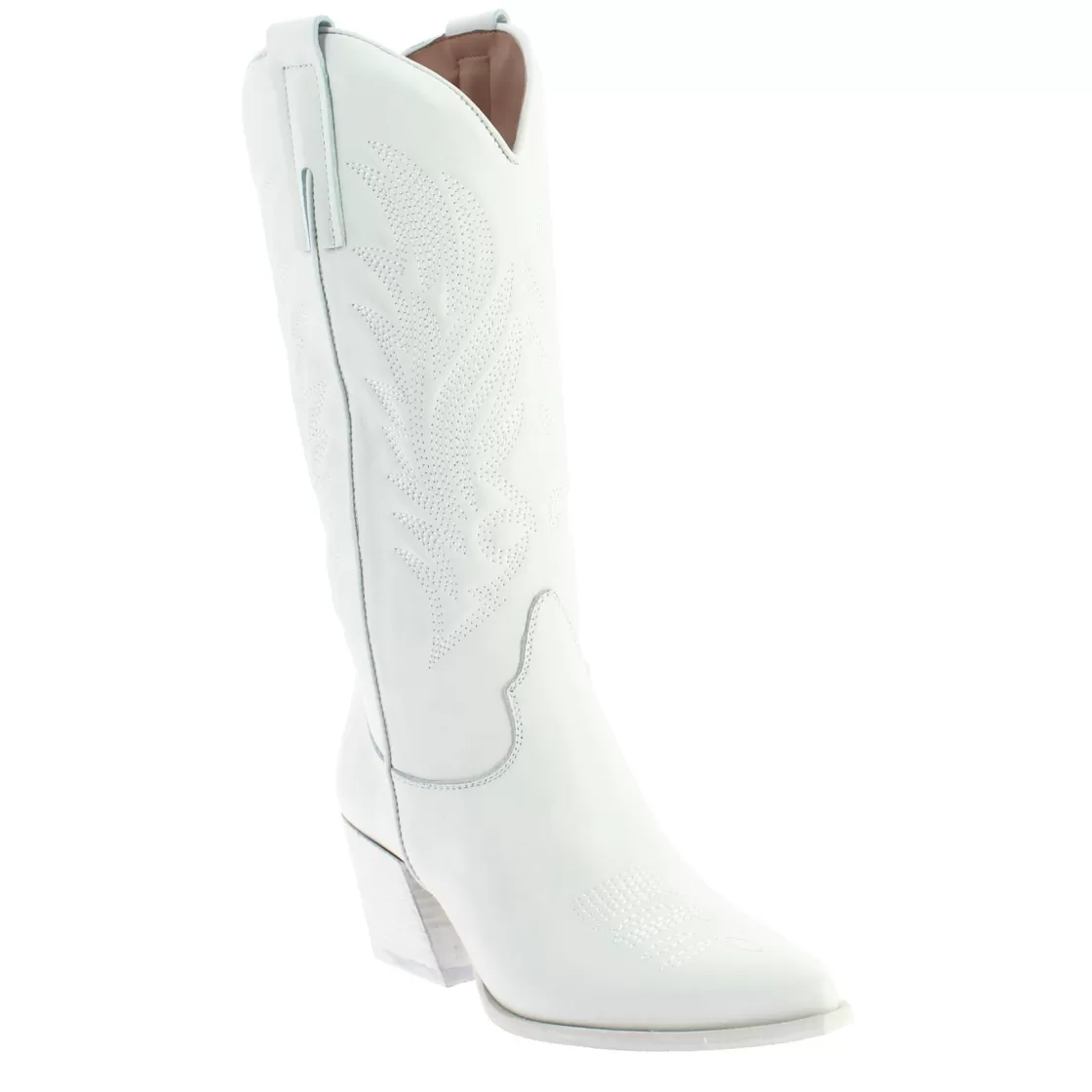 Hot Leonardo Shoes Stivali Texani Medi Da Donna In Pelle Colore Con Ricami. Bianco