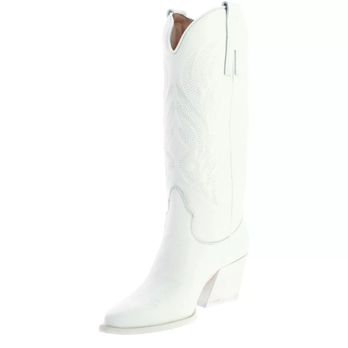 Hot Leonardo Shoes Stivali Texani Medi Da Donna In Pelle Colore Con Ricami. Bianco