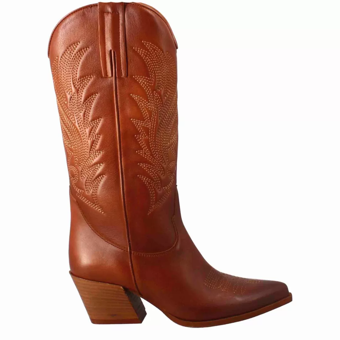 Clearance Leonardo Shoes Stivali Texani Medi Da Donna In Pelle Colore Con Ricami. Marrone