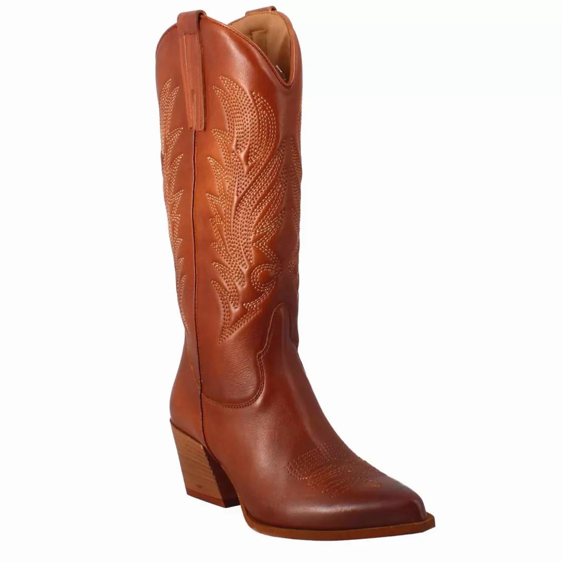 Clearance Leonardo Shoes Stivali Texani Medi Da Donna In Pelle Colore Con Ricami. Marrone