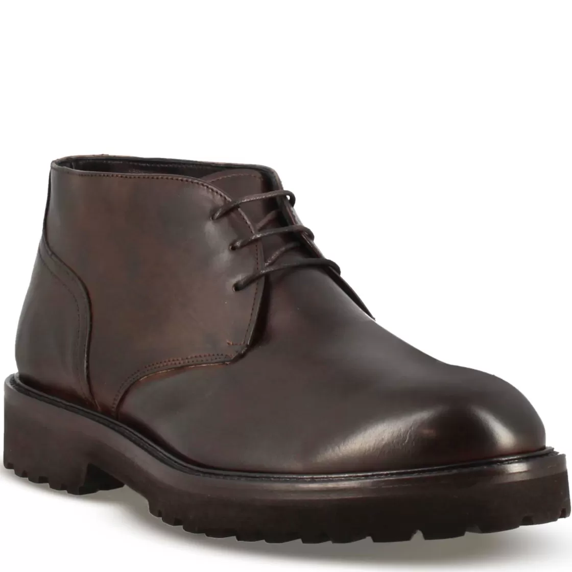 Discount Leonardo Shoes Tronchetti Da Uomo In Vera Pelle Liscia Colore Con Suola Carrarmato Marrone Scuro