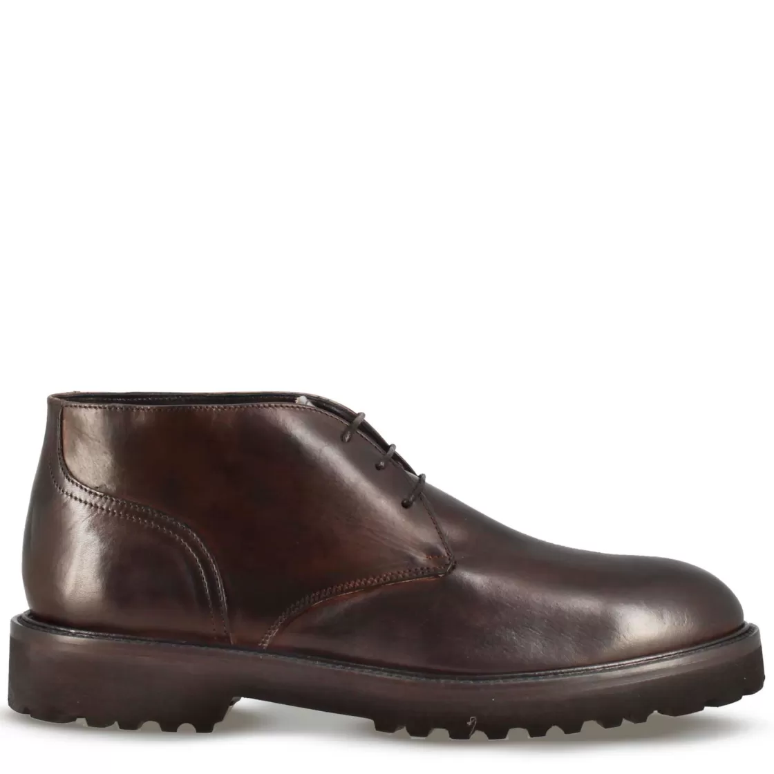 Discount Leonardo Shoes Tronchetti Da Uomo In Vera Pelle Liscia Colore Con Suola Carrarmato Marrone Scuro