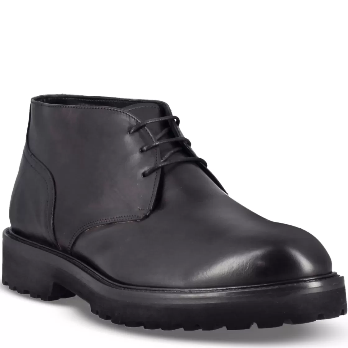 Fashion Leonardo Shoes Tronchetti Da Uomo In Vera Pelle Liscia Colore Con Suola Carrarmato Nero