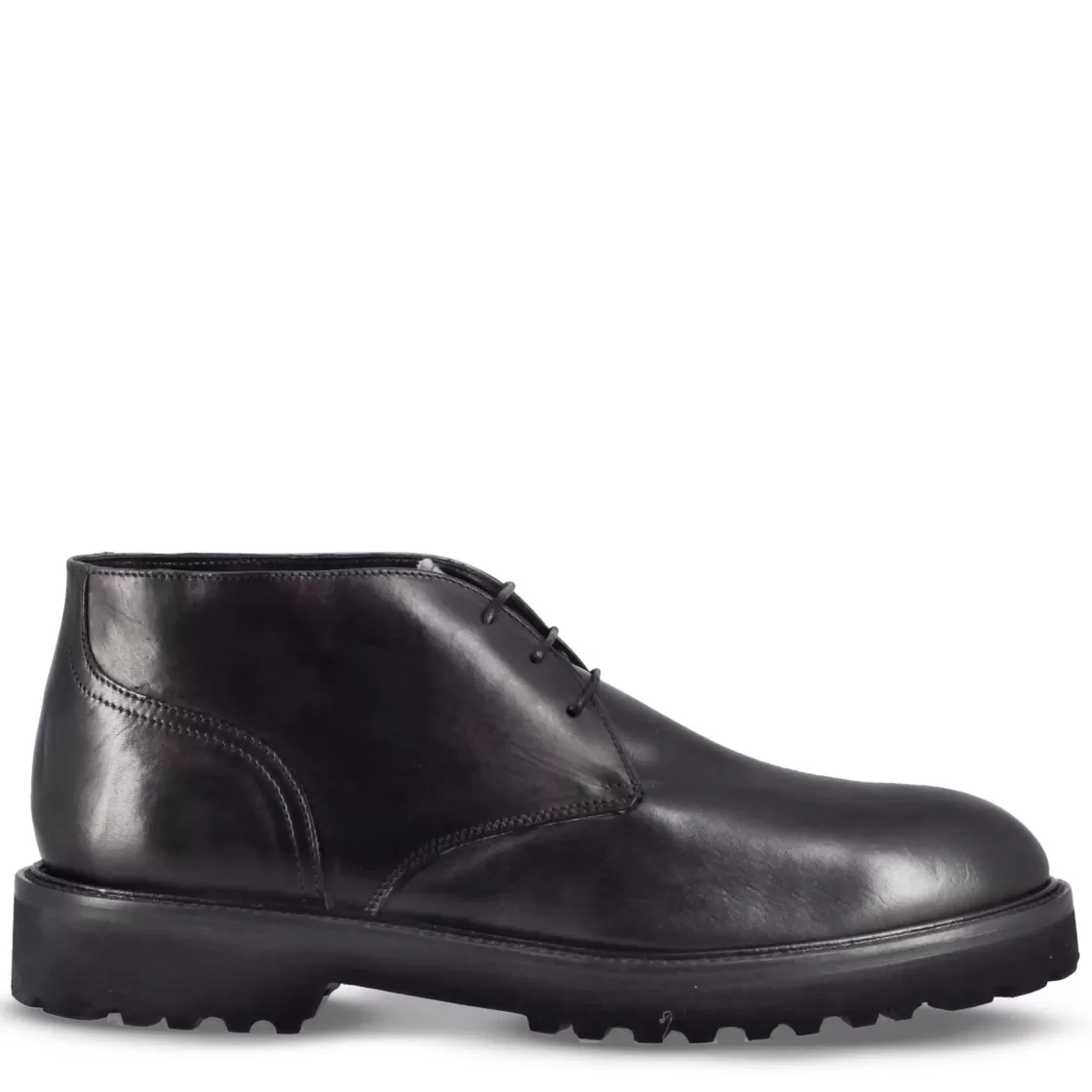 Fashion Leonardo Shoes Tronchetti Da Uomo In Vera Pelle Liscia Colore Con Suola Carrarmato Nero