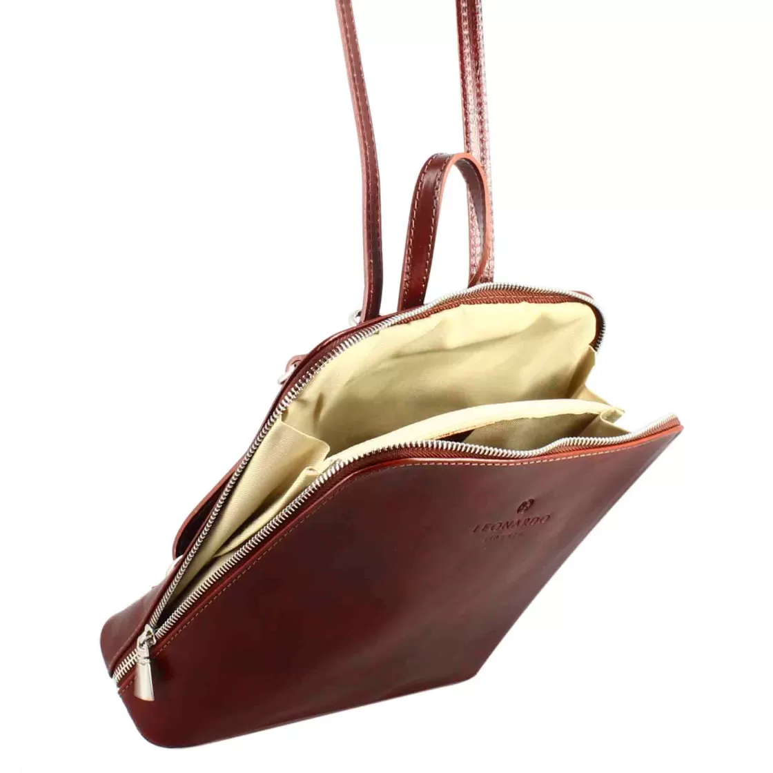 Best Sale Leonardo Shoes Zainetto Ginevra Da Donna In Pelle Liscia Colore Con Cerniera Marrone