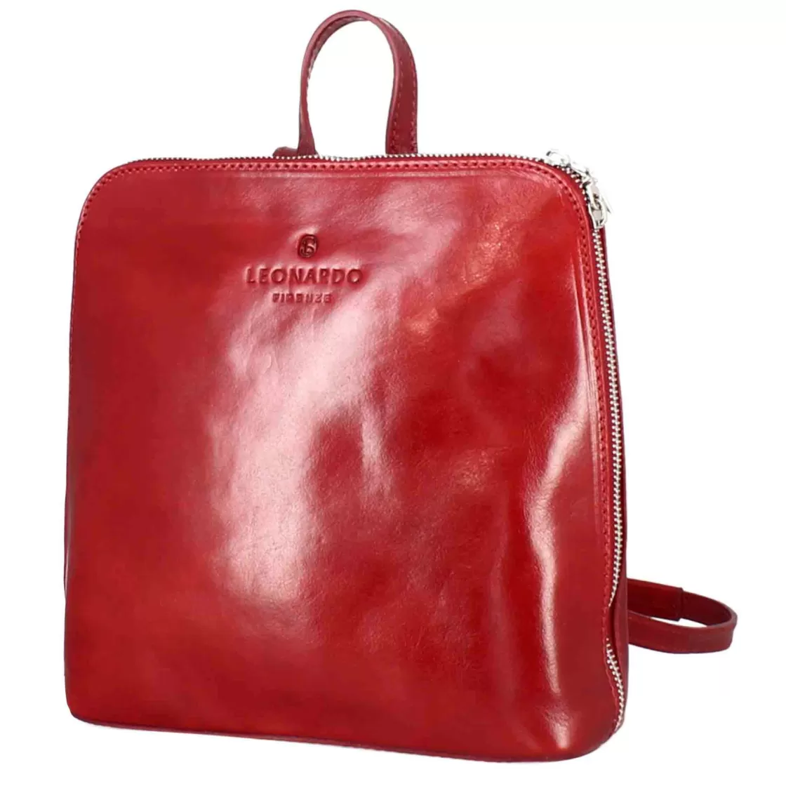 Shop Leonardo Shoes Zainetto Ginevra Da Donna In Pelle Liscia Colore Con Cerniera Rosso