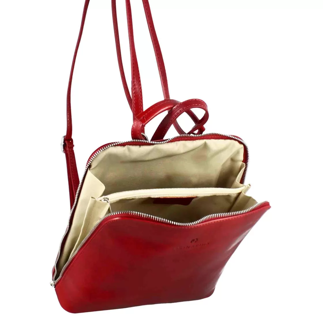 Shop Leonardo Shoes Zainetto Ginevra Da Donna In Pelle Liscia Colore Con Cerniera Rosso