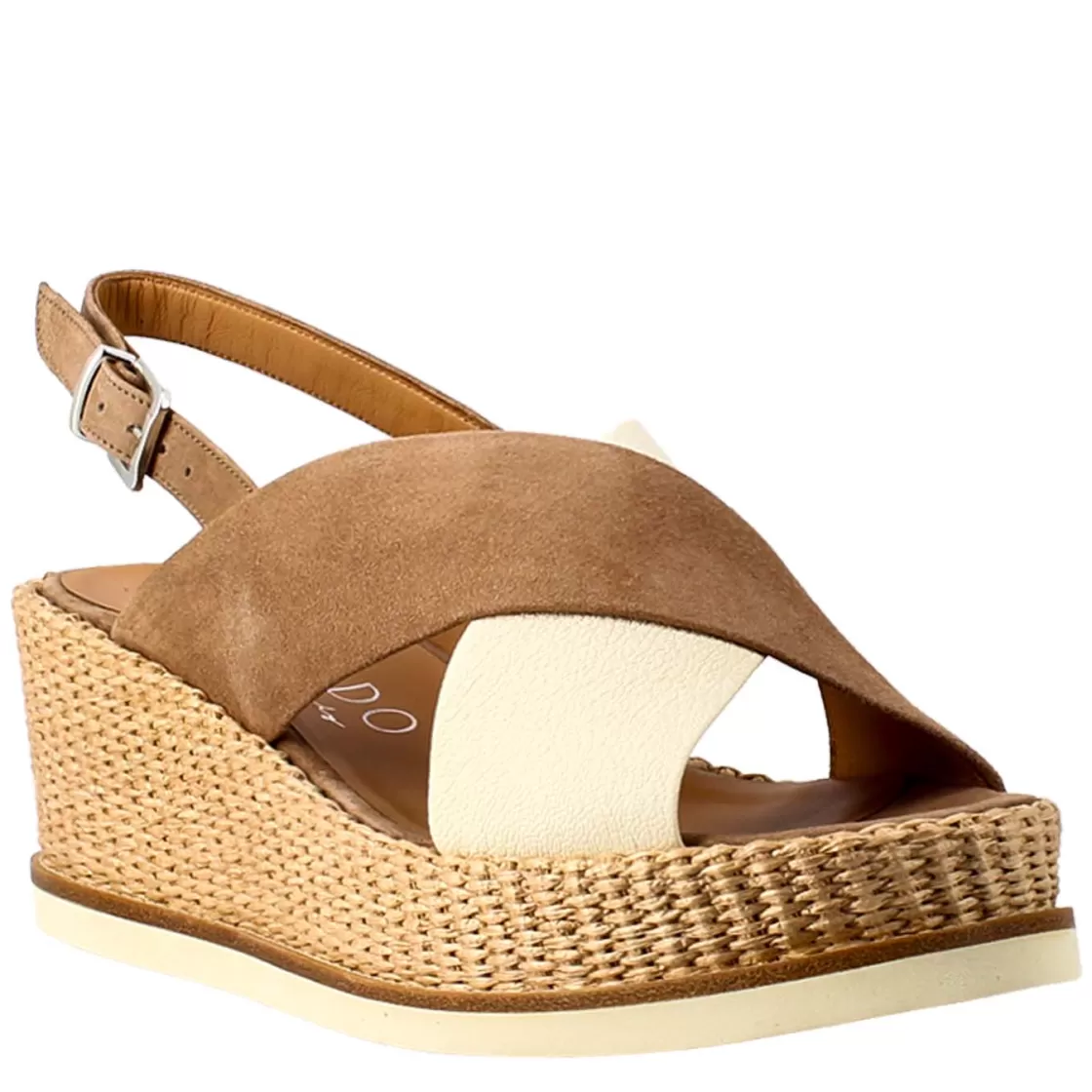 Cheap Leonardo Shoes Zeppa Da Donna Biocolore Panna E Cuoio Bianco
